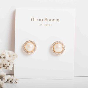 Alicia Bonnie The Real me gold Pearl earrings Pave